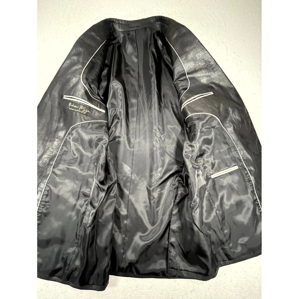 Andrew Fezza Y2k Sport‎ Coat Mens 2 Black Leather Notch Lapel Business Blazer - Picture 5 of 9